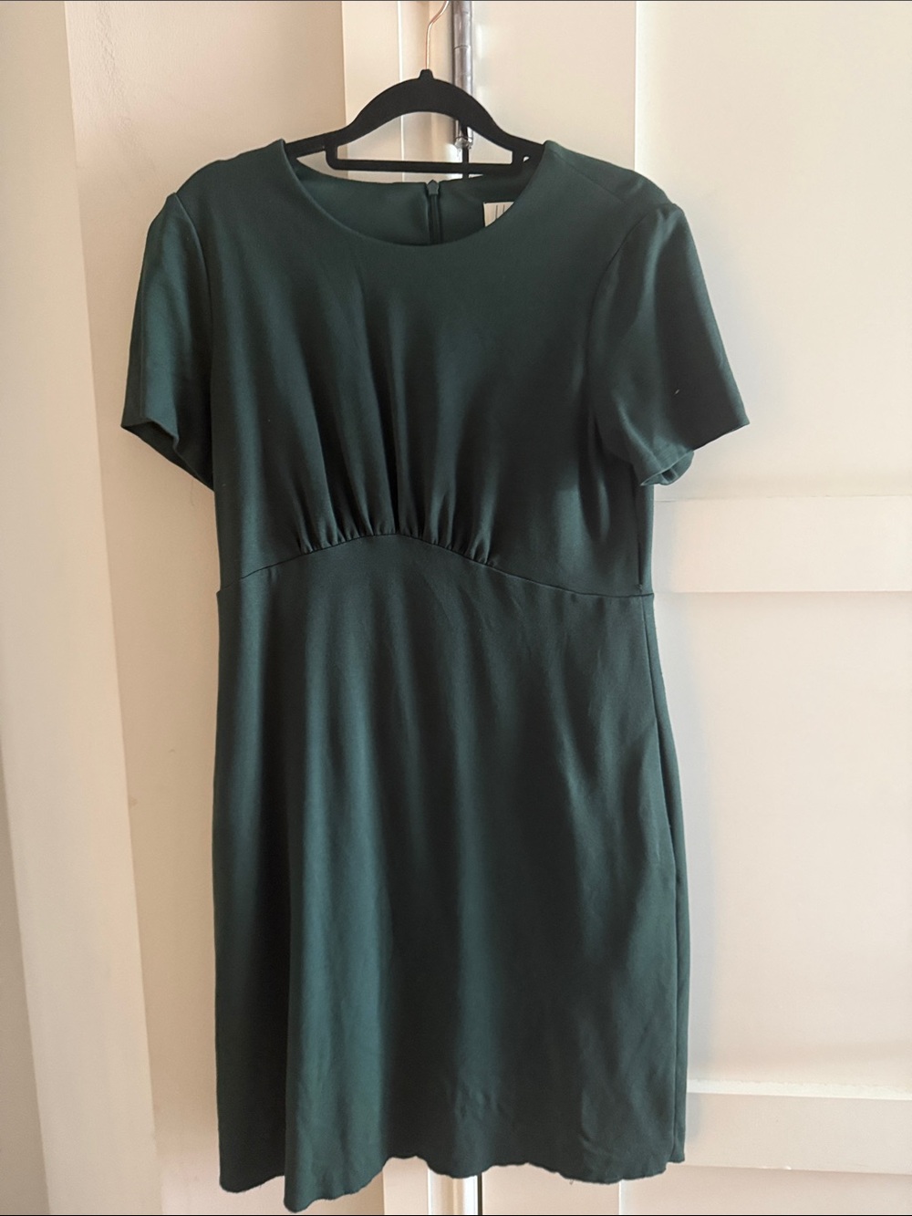 Short Sleeve Forest Green Mini Dress with Empire Waist